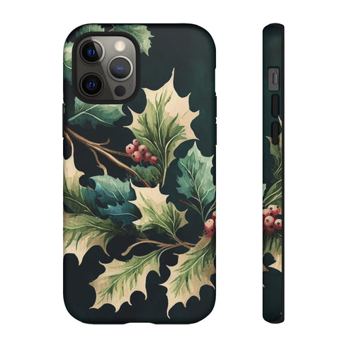 Dark Green Festive Holly in Watercolor - Impact Resistant Phone Case iPhone 12 Pro Matte